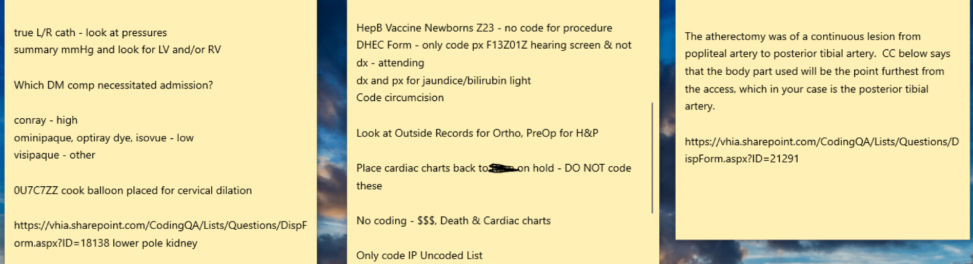 example of medical coding notes